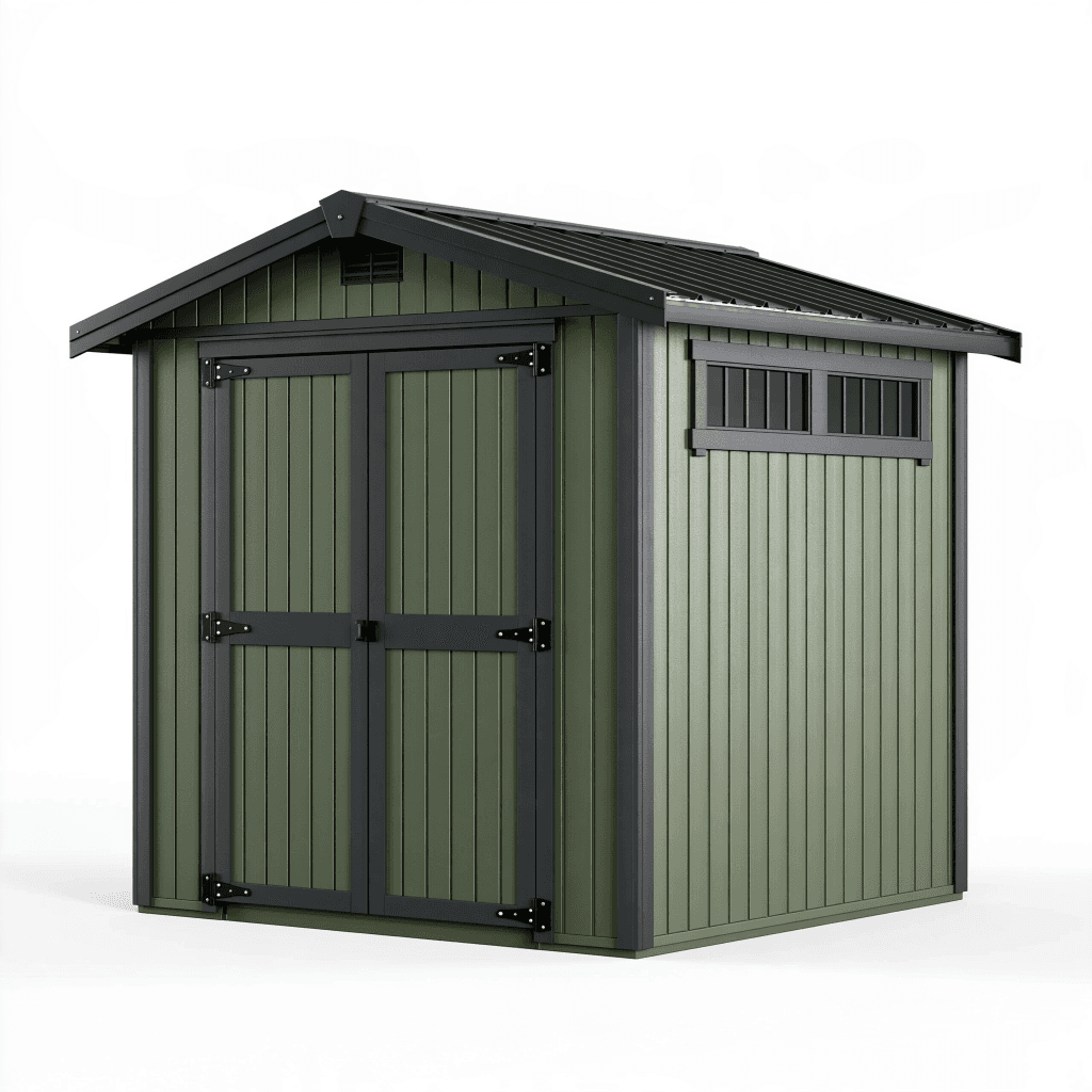 Abri de jardin 213 x 127 x 185 cm en acier vert et noir - rangement extérieur à toit incliné