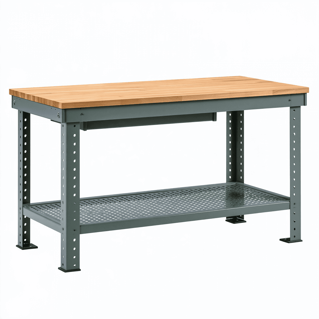Établi 120 x 60 x 90 cm en bois et acier vert avec tablette perforée