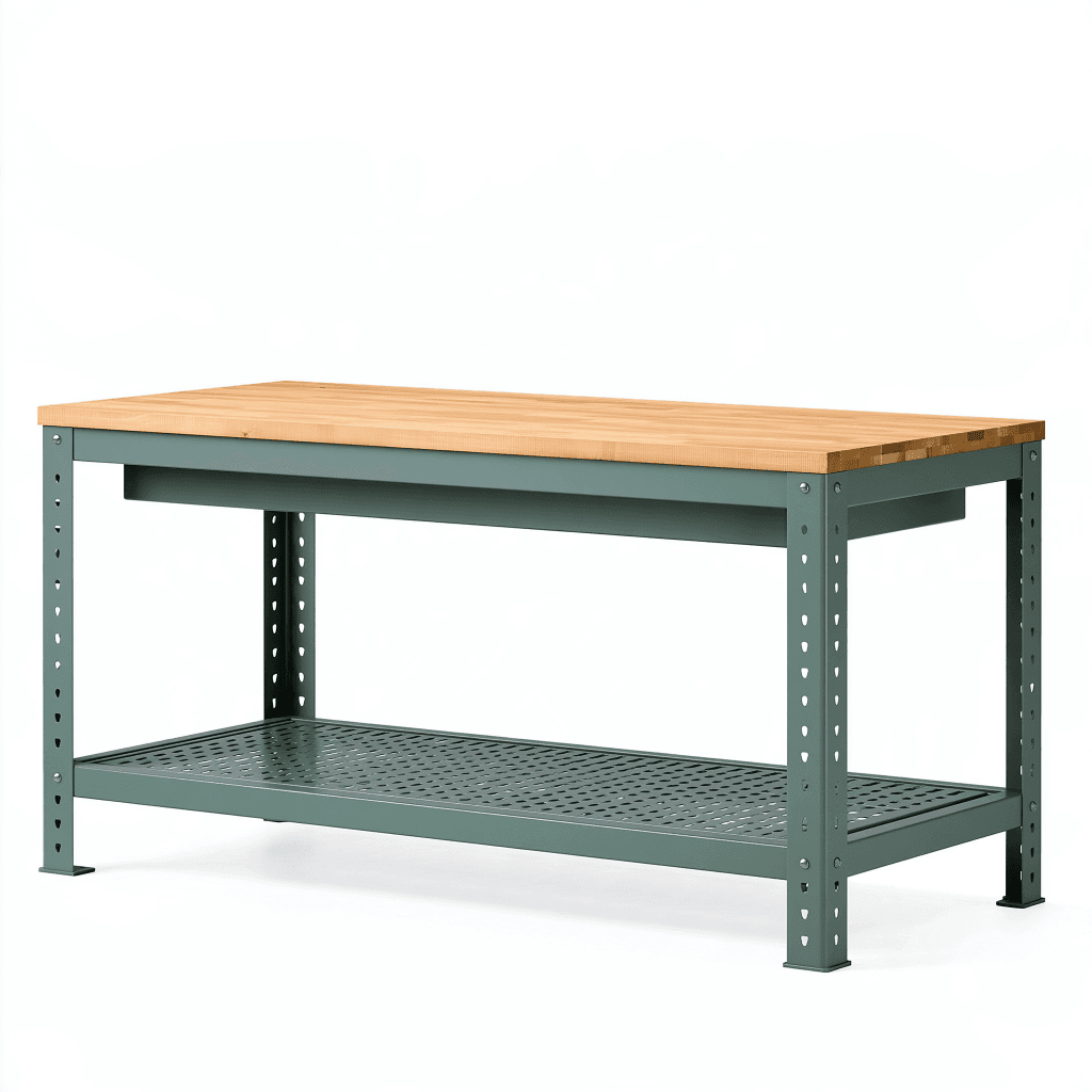 Établi 152 x 61 x 91 cm en bois et acier vert avec tablette perforée