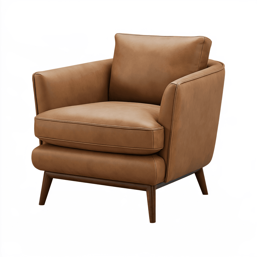Fauteuil 82 x 86 x 88 cm en similicuir camel style moderne avec pieds en bois