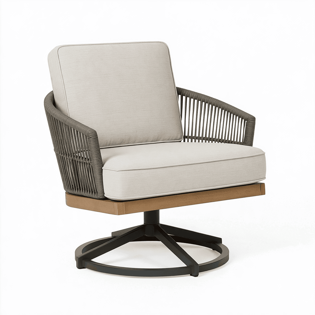 Fauteuil de jardin pivotant 78 x 78 x 88 cm en corde tressée beige et bois