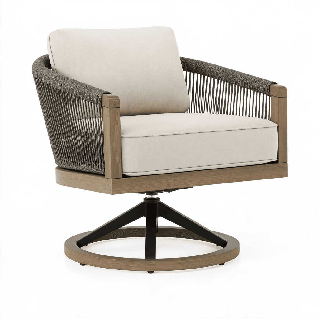 Fauteuil pivotant 82 x 86 x 82 cm en bois et corde beige style contemporain