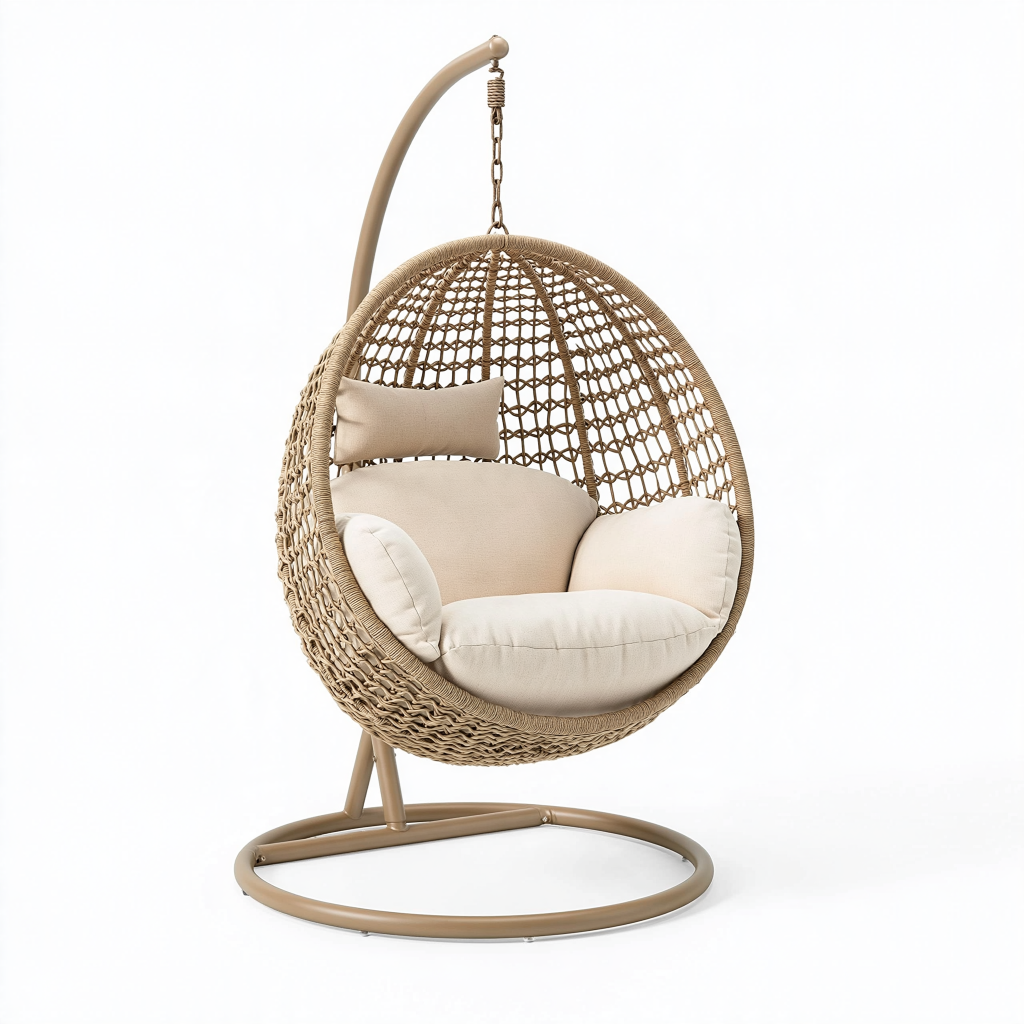 Fauteuil suspendu 105 x 105 x 195 cm en métal et résine tressée beige style bohème