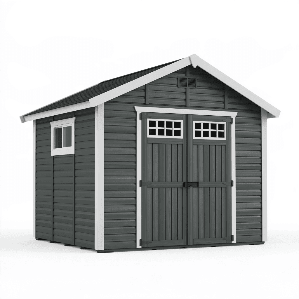 Abri de jardin 300 x 240 x 250 cm en résine gris anthracite avec portes doubles