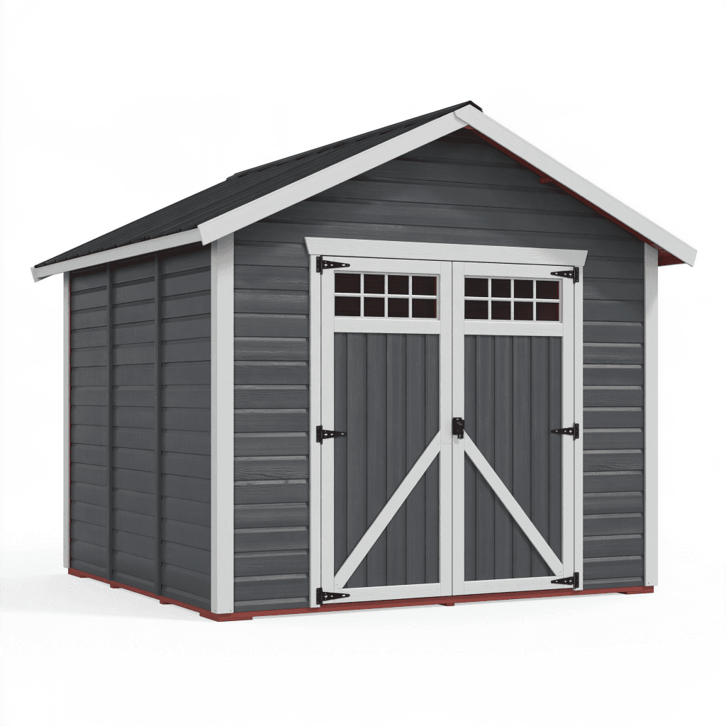 Abri de jardin 244 x 183 x 229 cm en résine gris anthracite avec portes doubles