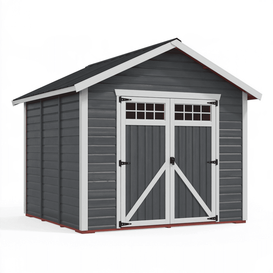 Abri de jardin 244 x 183 x 229 cm en résine gris anthracite avec portes doubles