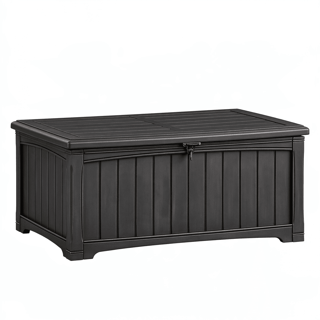Coffre de rangement extérieur 130 x 65 x 70 cm en résine noir avec couvercle verrouillable