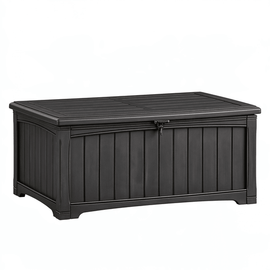 Coffre de rangement extérieur 130 x 65 x 70 cm en résine noir avec couvercle verrouillable