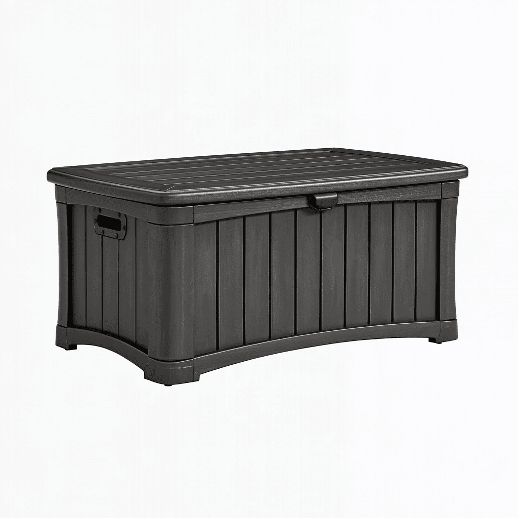 Coffre de rangement extérieur 120 x 56 x 63 cm en résine noir avec couvercle