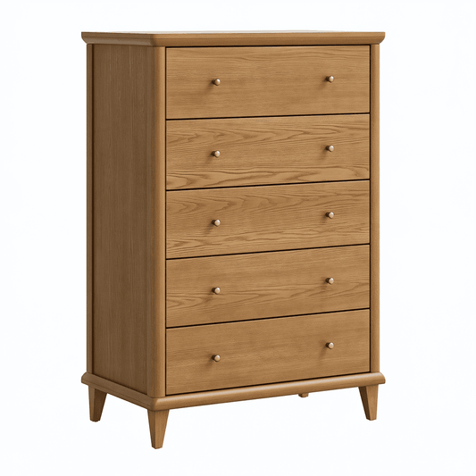 Commode 90 x 45 x 120 cm en bois marron clair 5 tiroirs style classique