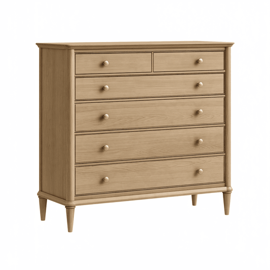 Commode 120 x 45 x 120 cm en bois beige à 6 tiroirs style classique