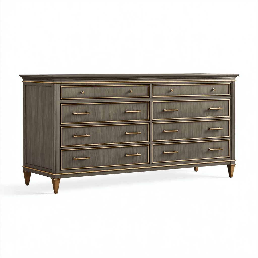 Commode 180 cm en bois brun foncé à 8 tiroirs style classique
