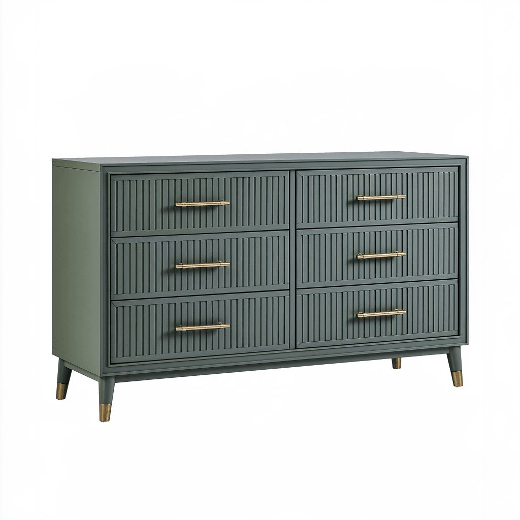 Commode 150 x 45 x 85 cm en bois d'ingénierie vert foncé à 6 tiroirs style contemporain