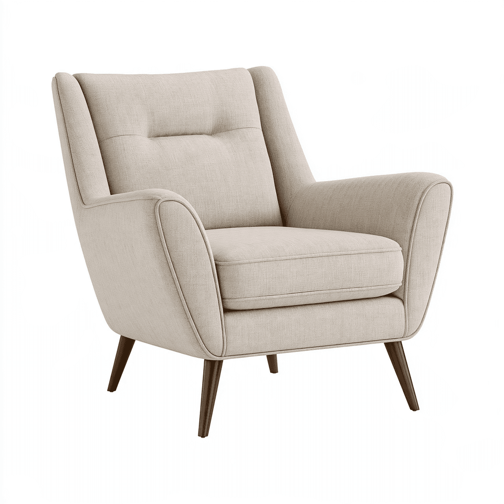 Fauteuil 88 x 86 x 98 cm en tissu beige avec pieds en bois style rétro