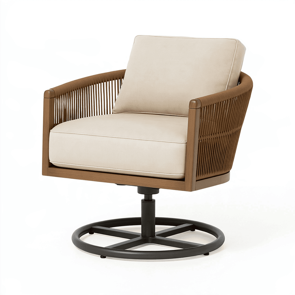 Fauteuil pivotant 76 x 78 x 82 cm en bois brun et textile beige style contemporain