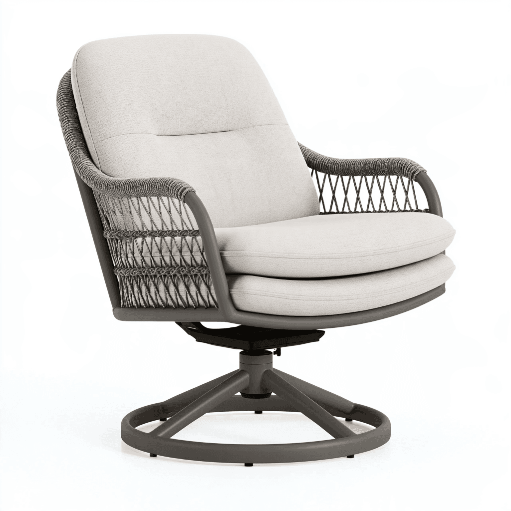 Fauteuil pivotant 82 x 90 x 96 cm en aluminium gris et textile beige pour extérieur