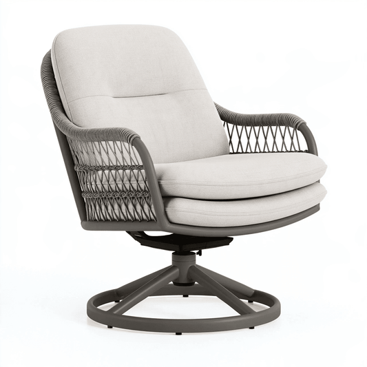 Fauteuil pivotant 82 x 90 x 96 cm en aluminium gris et textile beige pour extérieur