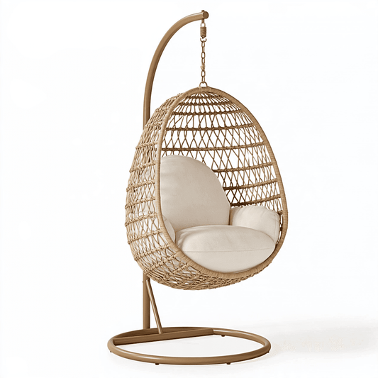 Fauteuil suspendu 105 x 105 x 195 cm en fibres tressées beige avec support métallique style bohème