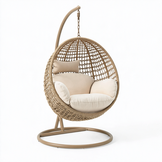 Fauteuil suspendu 105 x 105 x 195 cm en métal et résine tressée beige style bohème