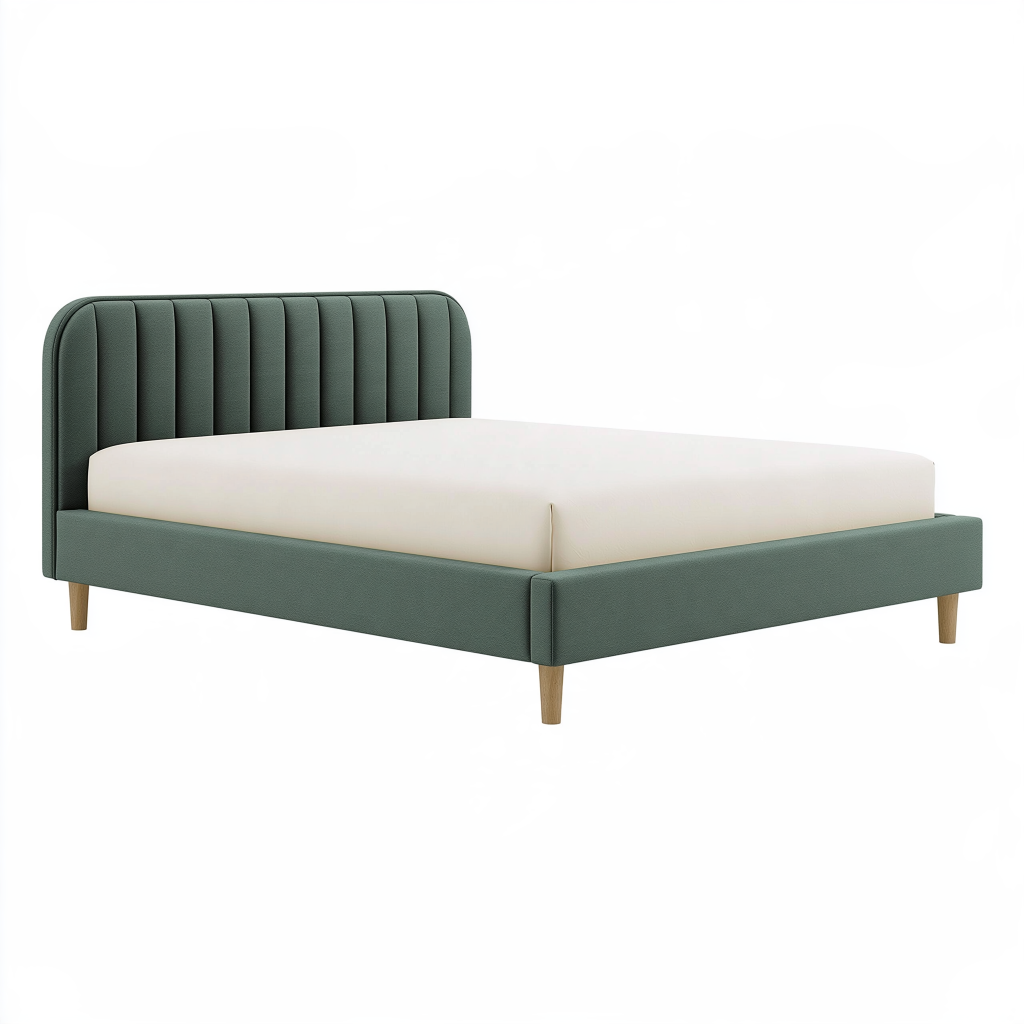 Lit double 160 x 200 cm en tissu vert avec tête de lit capitonnée style contemporain