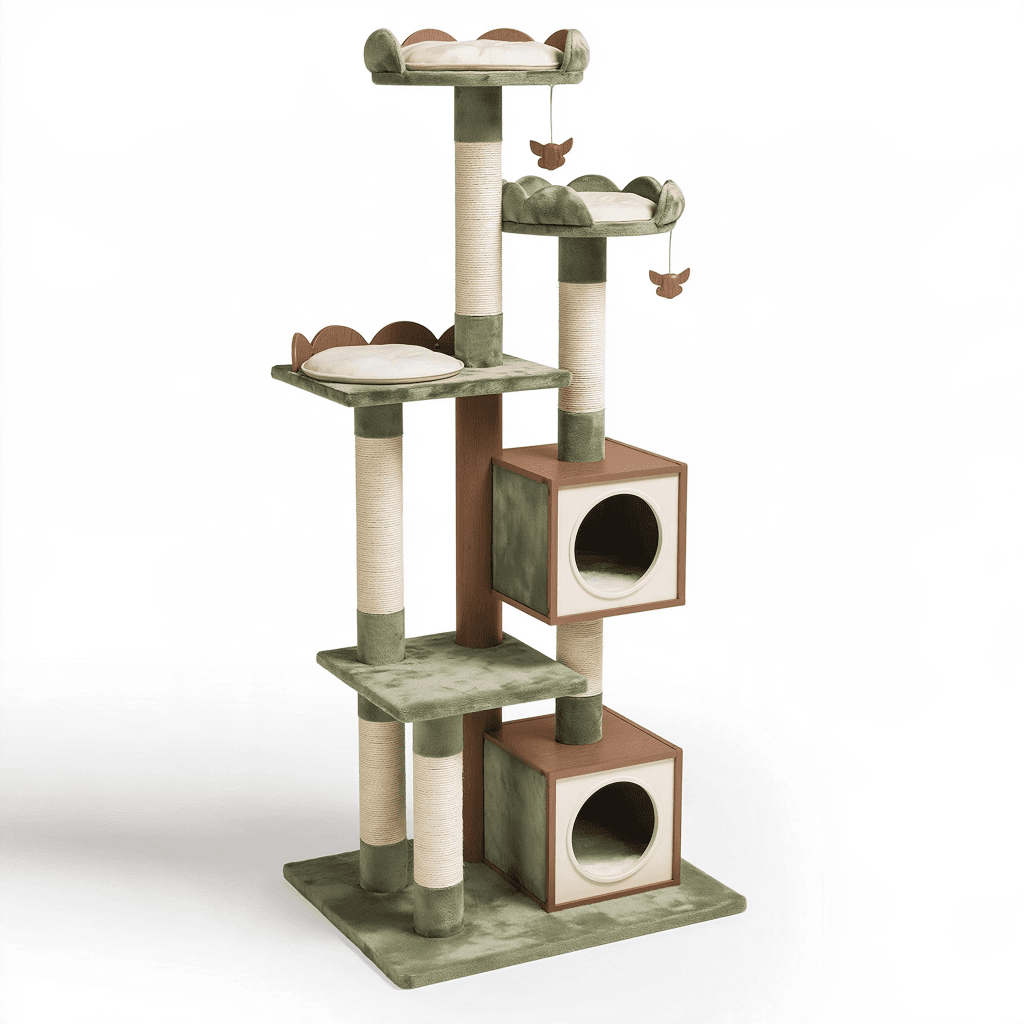 Arbre à chat 60 x 50 x 180 cm vert et marron avec griffoirs en sisal et niches