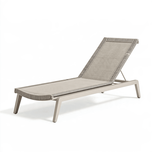 Chilienne extérieure 200 x 70 x 88 cm en métal et textile tissé beige réglable