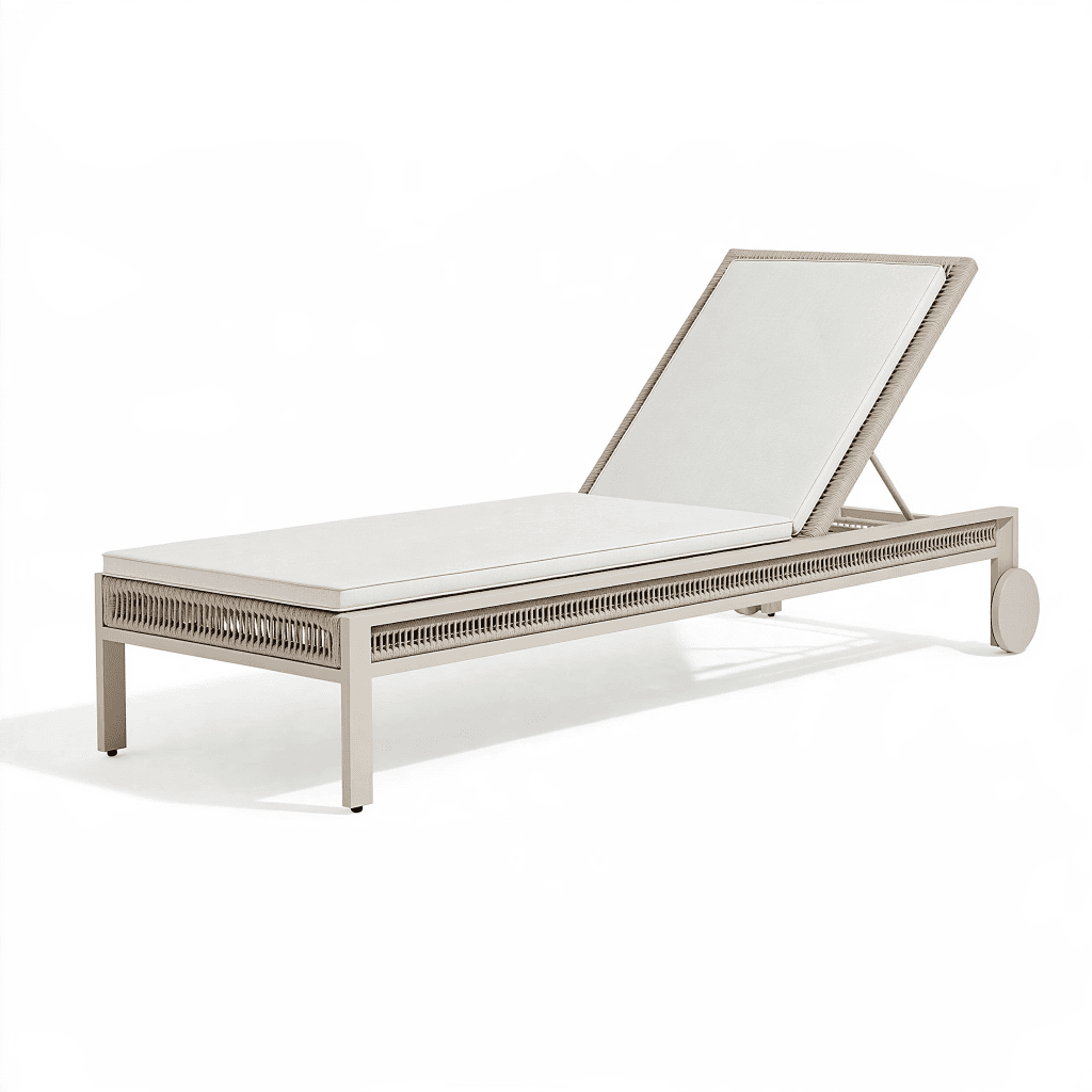 Transat de jardin 200 cm en aluminium beige avec dossier réglable et roulettes
