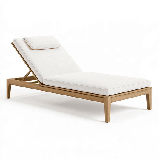 Chaise longue de jardin 200 x 70 cm en bois beige avec dossier réglable